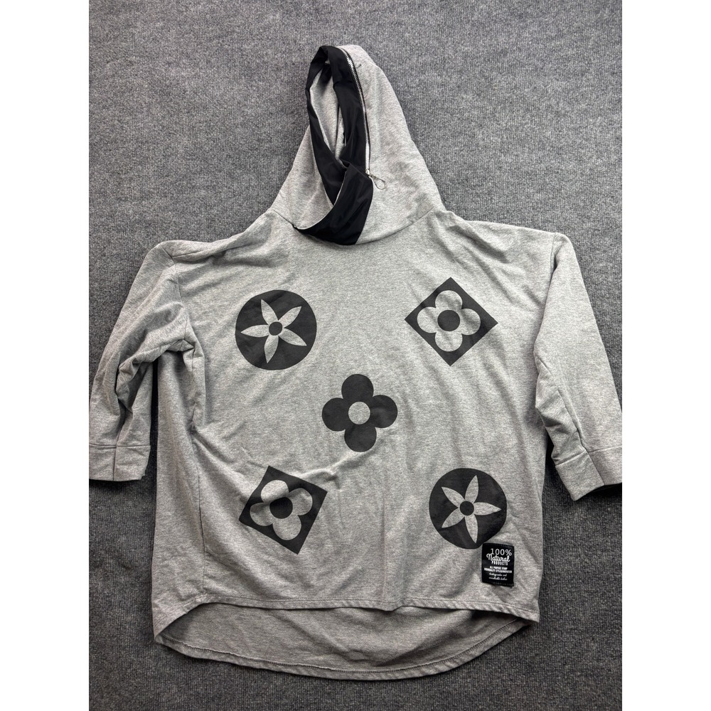 Transparente Hoodie Women Size 3 Grey Floral Graphic Zipper Hood Made in Italy